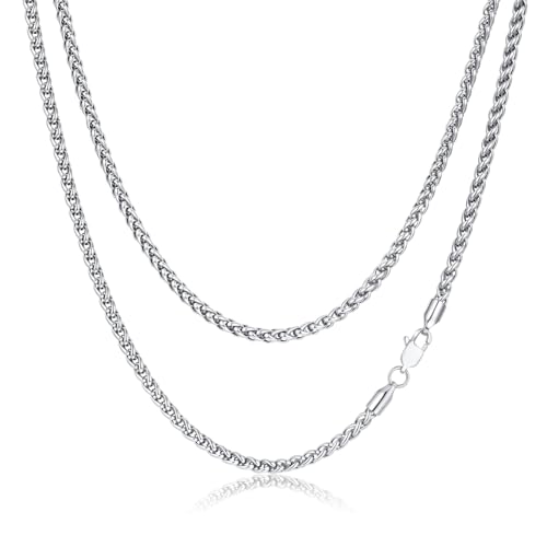 FOSIR Silver Wheat Chain Necklace for Men and Women, Stainless Steel Chains 2.5mm 3mm 4mm 5mm Mens Necklaces - size: 24.0 Inches long, style: 4.0mm wide