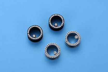 WBRWP 2pcs Hollow Gold Stainless Steel with Zircon Ear Plugs Tunnels - Ear Expander - Ear Gauges Stretcher Body Piercing Jewelry 8g-5/8 - color: 1pair with big zicron in black color