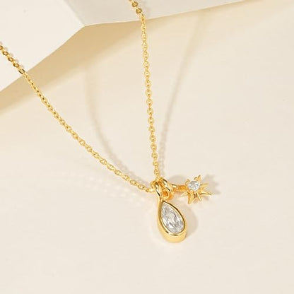 MTMY Gold Moon Pendant Necklace for Women,14K Gold Plated Dainty Chain Crescent Moon Sun Star Necklace Jewelry - style: drop star