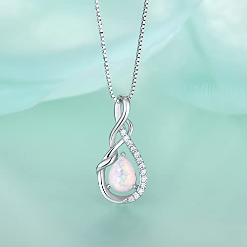 STARCHENIE Infinity Teardrop Necklace for Women 925 Sterling Silver Pendant Birthstone Jewelry - color: Silver-Opal