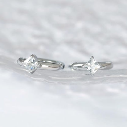 316L Surgical Steel Birthstone Hoop Earrings for Women | Lightweight, 5A Cubic Zirconia, Hypoallergenic, Lead & Nickel Free, 8mm Huggie Hoops - color: Silver: 04. April (Diamond)