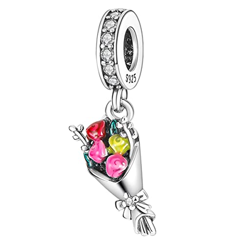 MULA 925 Sterling Silver Charms for Bracelets and Necklace Family Pendants | Airplane Travel Dangle Beads Family Tree Jewelry Charms for Women - color: Flowers Charm