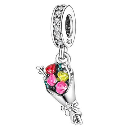 MULA 925 Sterling Silver Charms for Bracelets and Necklace Family Pendants | Airplane Travel Dangle Beads Family Tree Jewelry Charms for Women - color: Flowers Charm