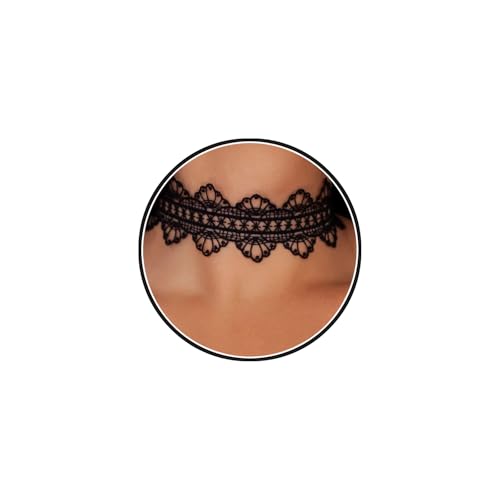 Lace Ribbon Choker Necklace for Women | Adjustable Choker Necklace Charm Statement Hollow Ribbon Collarbone Necklace Striking Gothic Prom Jewelry Gifts - color: Black