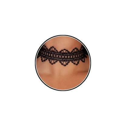 Lace Ribbon Choker Necklace for Women | Adjustable Choker Necklace Charm Statement Hollow Ribbon Collarbone Necklace Striking Gothic Prom Jewelry Gifts - color: Black