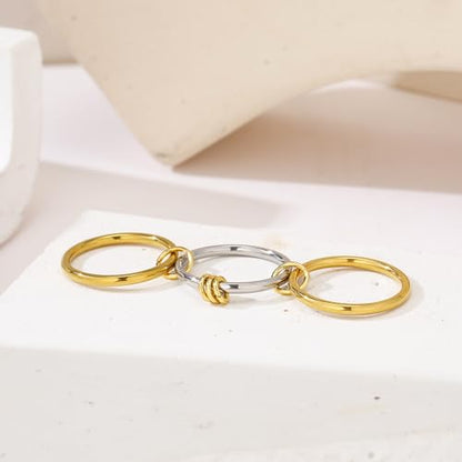 14K Gold Plated Interlocked Stackable Rings for Women, Statement Multi Ring Mixed Metals Stack, Two-Toned interlocking rings Stacking Jewelry - color: silver gold-3pcs set, size: 10