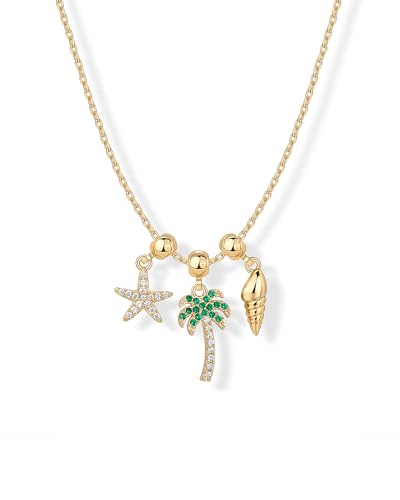 PAVOI 14K Gold Plated Dainty Necklace with Removable Charms Set for Women | 2 and 3-Pack Small Motif & Mantra Pendants, Adjustable Chain Gold Charm Necklace, Cute Jewelry Gifts - style: Summer Pack