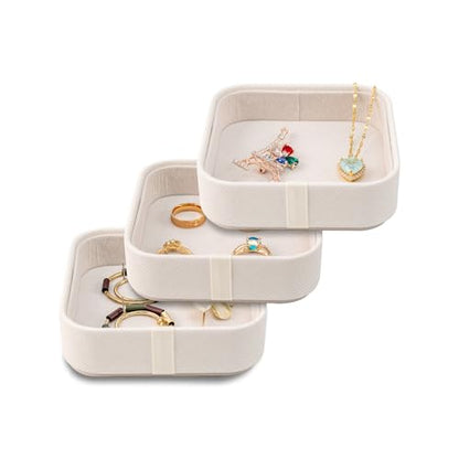 Set of 3 Small Stackable Jewelry Organizer Trays Mini Jewelry Drawer Oragnizer Small Jewelry Display Tray for Necklace Bracelet Rings Earrings and Makeup (White) - color: White