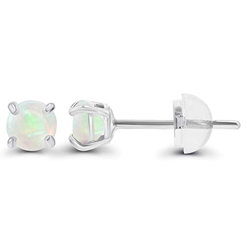 Solid 14K Gold 3mm Round Prong Set Hypoallergenic Genuine Petite Birthstone Stud Earrings - color: Opal Genuine