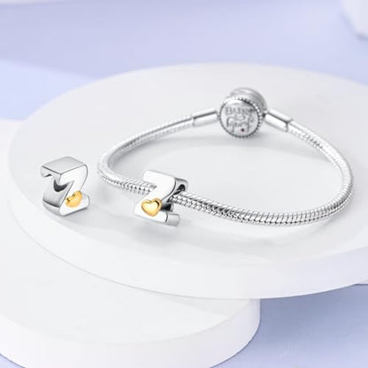925 Sterling Silver Letter Charms A-Z for Bracelet Necklace Alphabet Bead | Heart letter A B C D G J charm initial gold Pendant beads Jewelry Gift for Women - color: Letter Z