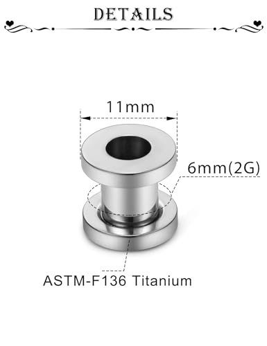 Astm F136 Titanium Ear Gauges Screw Fit Flesh Tunnels Plugs Gauges Earring Expander Stretcher Ear Tunnels For Ears 10G 8G 6G 4G 2G 0G 00G Plug Earrings Body Piercing Jewelry For Women Men - color: 2G Tunnels