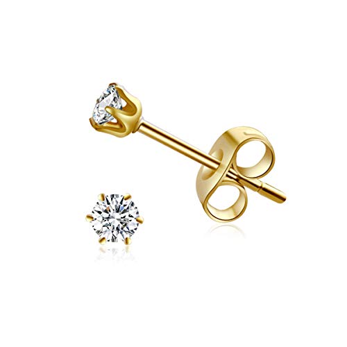 FOSIR 10 Pairs Tiny Womens Surgical Stainless Steel Clear Cubic Zirconia Stud Earrings, Hypoallergenic 316L Earrings Set - style: 3mm-6 pair-Gold