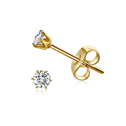 FOSIR 10 Pairs Tiny Womens Surgical Stainless Steel Clear Cubic Zirconia Stud Earrings, Hypoallergenic 316L Earrings Set - style: 3mm-6 pair-Gold