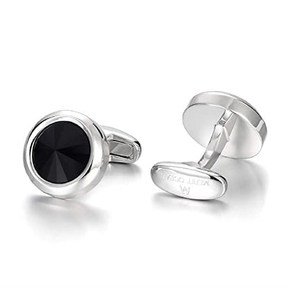 Mens Cufflinks Elegant Style Cuff Link Super Shiny Navy Blue Crystal Circular Cufflinks with Gift Box - color: Black