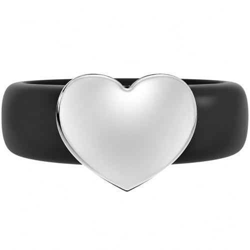 Rinfit Womens Silicone Wedding Ring with Stainless Steel Heart - Rubber Bands - Patented Design - color: PACK D: Black / Metal Heart - Silver, size: Size 8