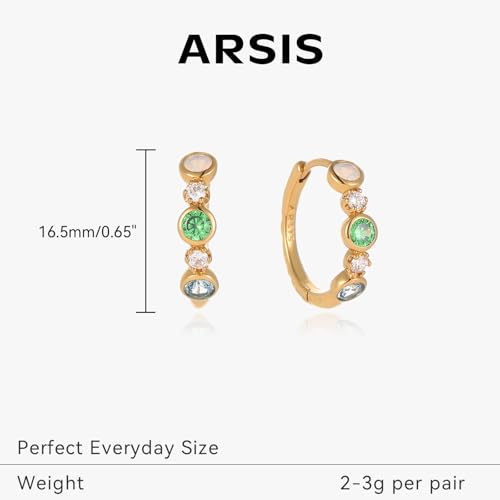 ARSIS Bubble Huggie Hoop Earrings for Women with Cubic Zirconia, Platinum/18K Gold Plated Bezel Hoop Earrings with Opal, Hypoallergenic Lightweight Jewelry, Clear/Ruby/Emerald Green/Aqua/Sapphire/Pink - color: Emerald & Diamond(White Opal)