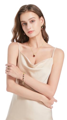 Jewelry Set for Women Teardrop Earrings Necklace Ring Bracelet Set Party Wedding Jewelry Gift for Mother Wife Friend - color: Gold-Garnet