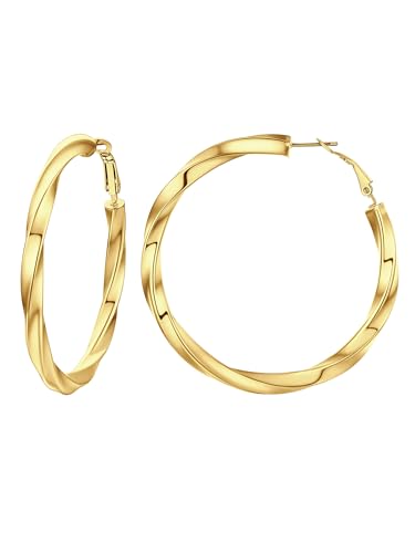 PROSTEEL Chunky Hoop Earrings for Women 14K Gold Plated/Black/Silver | 20/30/40/50/60/70/80mm Stainless Steel Thick Big Round Hoop with Waterproof and Non Tarnish Trendy Jewelry with Gift Box - color: 4. Gold, size: 60MM