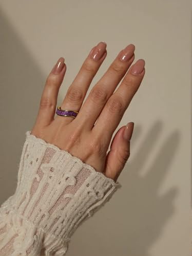 HEXAJOLIE Ribbon Statement Band Ring for Women | Elegant Gold Jewelry Accessories | Perfect for Party & Date Night | Hypoallergenic & Durable - color: Gold/Purple