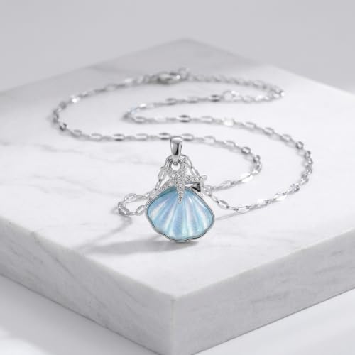 Jean Beau Dainty Pendant Necklaces for Women, Cute Chain Necklace Jewelry Gift - color: Silver Blue