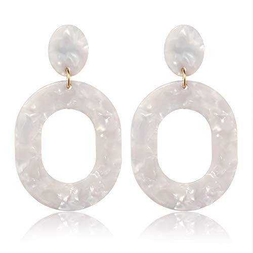 Acrylic Earrings For Women Statement Geometric Earrings Resin Acetate Drop Dangle Earrings Mottled Hoop Earrings Fashion Jewelry - color: B:White