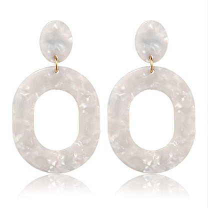 Acrylic Earrings For Women Statement Geometric Earrings Resin Acetate Drop Dangle Earrings Mottled Hoop Earrings Fashion Jewelry - color: B:White