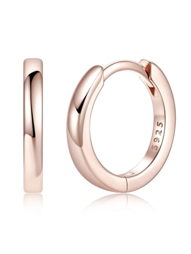 925 Sterling Silver Huggie Hoop Earrings, Small Silver Hoop Earrings for Women Hypoallergenic Huggie Lightweight Small Hoops Earring Cartilage Sleeper Earrings 6/8/10/12/14/16/18/20mm - color: Rose Gold, size: 10MM