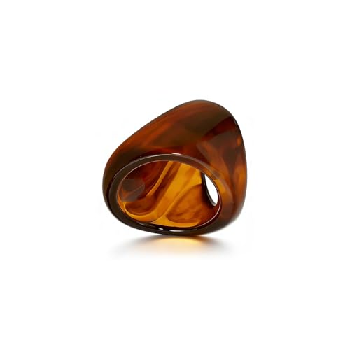 Chunky Amber Tortoiseshell Resin Ring for Women Wide Band Statement Ring for Daily Wear Casual Outfits