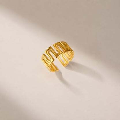 Gold Open Ring Stainless Steel Geometric Wide Band Adjustable Statement Ring for Women Daily Party Jewelry - color: B0104-Golden