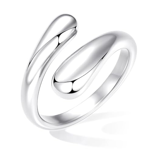 Non Tarnish Gold Chunky Rings for Women, 14K Gold Plated Statement Dome Rings Stacking Silver, Adjustable Mens Eternity Wedding Band Mixed Metal Jewelry Size 3-13 - color: Silver, size: 3, style: Open Twist Band