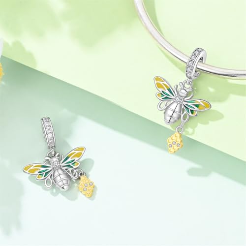 Pandach 925 Sterling Silver Charms Beads for Bracelets and Necklaces Butterfly and Headphones Pendants Clover Charms Jewelry Gift for Women - style: Bee Pendant