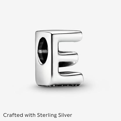 Pandora Alphabet Charm - Compatible Moments - Gift for Her - Made with Sterling Silver - with Gift Box - style: Letter E