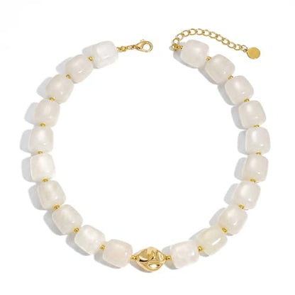 Beaded Necklaces for Women Boho Chunky Necklace Statement Big Resin Bead Choker Fashion Summer Beach Jewelry - color: Cream White