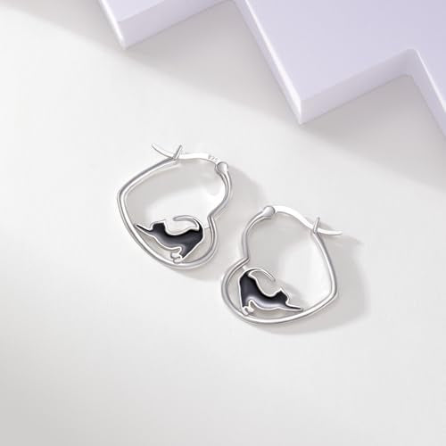 LES OSEWA Dog Animal Earrings Sterling Silver Animal Heart Hoop Dangle Earrings Cute Jewelry Gifts for Women - color: Black Cat