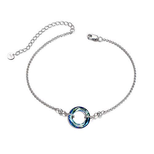 AOBOCO S925 Sterling Silver Crystal Bracelet for Women, Sparkling Circle-round Crystal Bracelet Gifts - color: Blue
