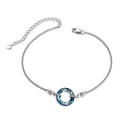 AOBOCO S925 Sterling Silver Crystal Bracelet for Women, Sparkling Circle-round Crystal Bracelet Gifts - color: Blue