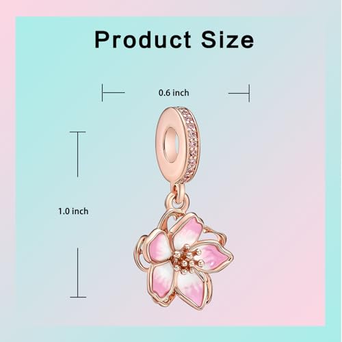 LUXILLA Charms for Bracelets & Necklace 925 Sterling Silver Charms Elephant Happy Birthday Charm Fit for Valentine's Day Mother's Day Jewelry Gift for Women - color: Cherry Blossom Charm