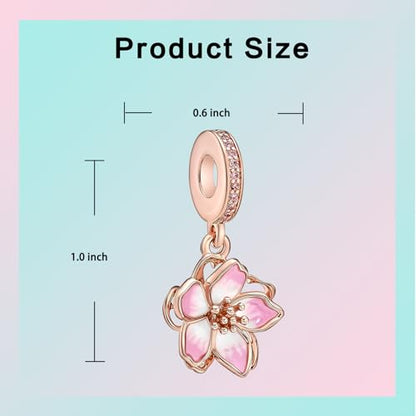 LUXILLA Charms for Bracelets & Necklace 925 Sterling Silver Charms Elephant Happy Birthday Charm Fit for Valentine's Day Mother's Day Jewelry Gift for Women - color: Cherry Blossom Charm