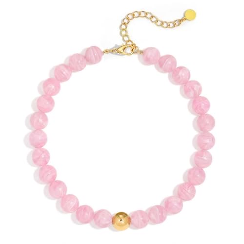 Multicolor Chunky Beaded Necklace, Statement Colorful Round Ball Beads Choker Necklace with Gold-Tone Adjustable Chain, Fashion Bold Neck Jewelry for Women - color: 16mm-Pink