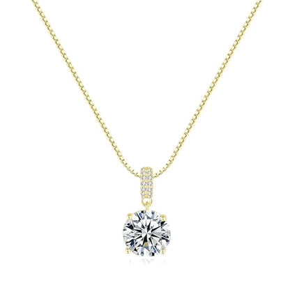 SUNFEEL Sterling Silver Necklaces 2 Carats Cubic Zirconia/Moissanite Necklace Dainty Jewelry Gifts for Mom Wife Girlfriend Bridal for Prom Wedding Anniversary Birthday - color: 02-Cubic Zirconia-Gold