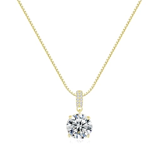 SUNFEEL Sterling Silver Necklaces 2 Carats Cubic Zirconia/Moissanite Necklace Dainty Jewelry Gifts for Mom Wife Girlfriend Bridal for Prom Wedding Anniversary Birthday - color: 02-Cubic Zirconia-Gold