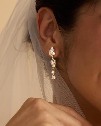14K Gold Plated/Sterling Silver CZ Pearl Drop Dangle Earrings for Women - color: Gold-Flower CZ