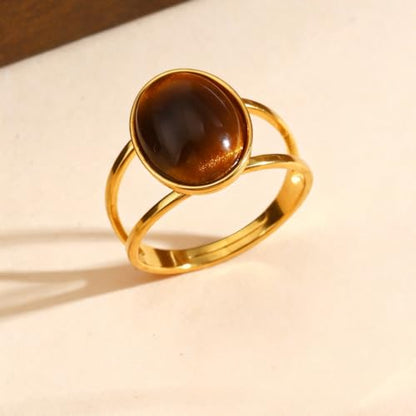 Tiger Eye Ring for Women, 18K Gold Plated Stainless Steel Signet Rings Non Tarnish Statement Jewelry Birthday Gifts
