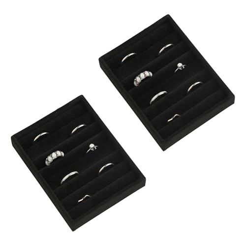 Frebeauty Small Jewelry Trays for Drawer,2 Pack 7 Slots Ring Organizer | Jewelry Box Inserts,Drawer Inserts,Vanity Drawer Organizer,Mini Size,Compact Ring Holder,Stackable Ring Tray - color: Black, size: 7 Slots Set 2