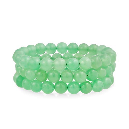 Bling Jewelry Genuine 8MM Gemstone Ball Bead Stretch Bracelet Stackable (3 Set) - color: Lime Green Aventurine
