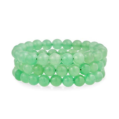 Bling Jewelry Genuine 8MM Gemstone Ball Bead Stretch Bracelet Stackable (3 Set) - color: Lime Green Aventurine