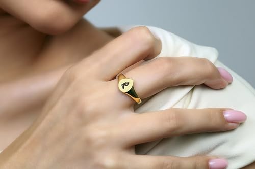 Engraved Letter Signet Ring - Teardrop Initial Jewelry - Personalized Gift