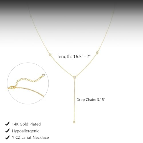 HERIER Lariat Gold Necklace for Women, Dainty Long Necklace 14k Gold Plated/Silver Y-Shaped Layered Beaded Chain Drop Necklaces for Women Trendy Simple Gold Jewelry for Women Gifts - color: Y-6CZ-Gold