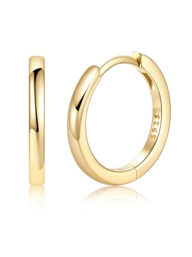 925 Sterling Silver Huggie Hoop Earrings, Small Silver Hoop Earrings for Women Hypoallergenic Huggie Lightweight Small Hoops Earring Cartilage Sleeper Earrings 6/8/10/12/14/16/18/20mm - color: Gold, size: 12MM
