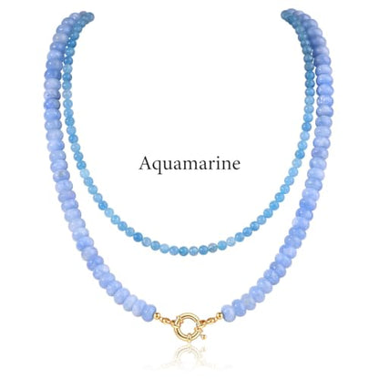 CASDAN 2Pcs Natural Gemstone Beaded Choker Necklaces for Women | Boho Colorful Beads Choker,Natural Stone Surfer Beach Necklaces,Handmade Summer Jewelry,Charm Trendy Necklaces - color: Light blue